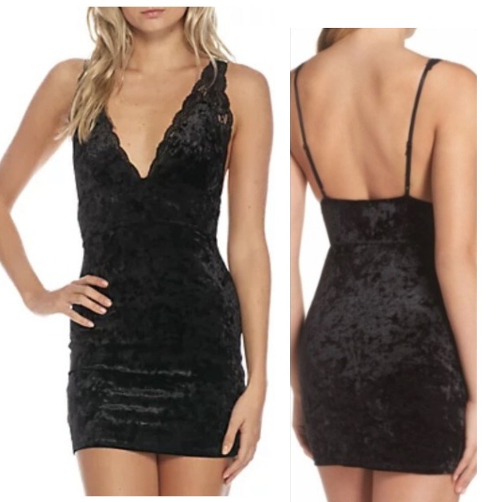 Free People Black Velvet Lace Trim Mini Dress